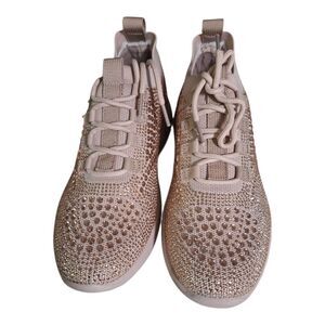 Aqua College Beige Knit With Rhinestone Women's Waterproof Sneakers SZ 6.5